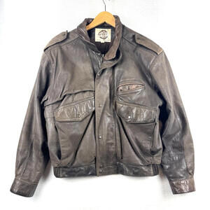 Vintage 80s 90s G-III Global Identity Medium Brown Leather Aviator Bomber Jacket